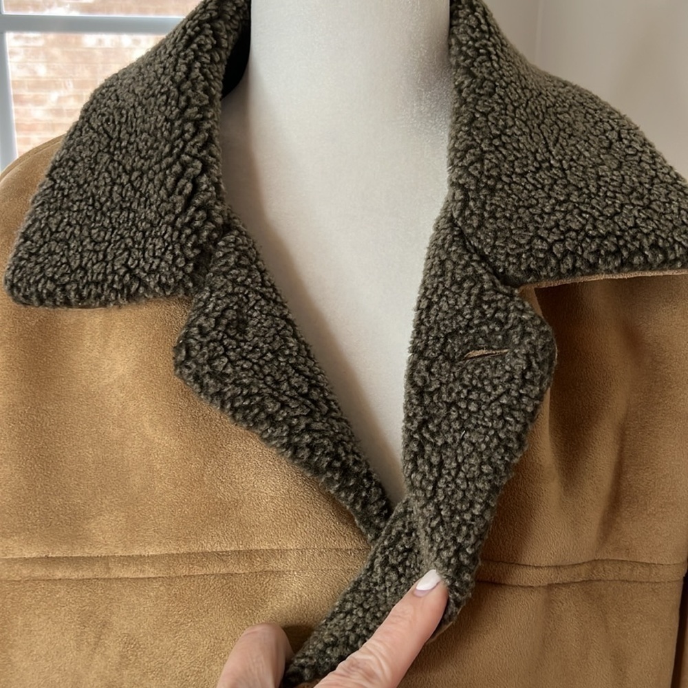 RFT Rainforest Mens Faux Sherpa Pockets Button Up Coat Beige/ Gray M - Picture 7 of 15